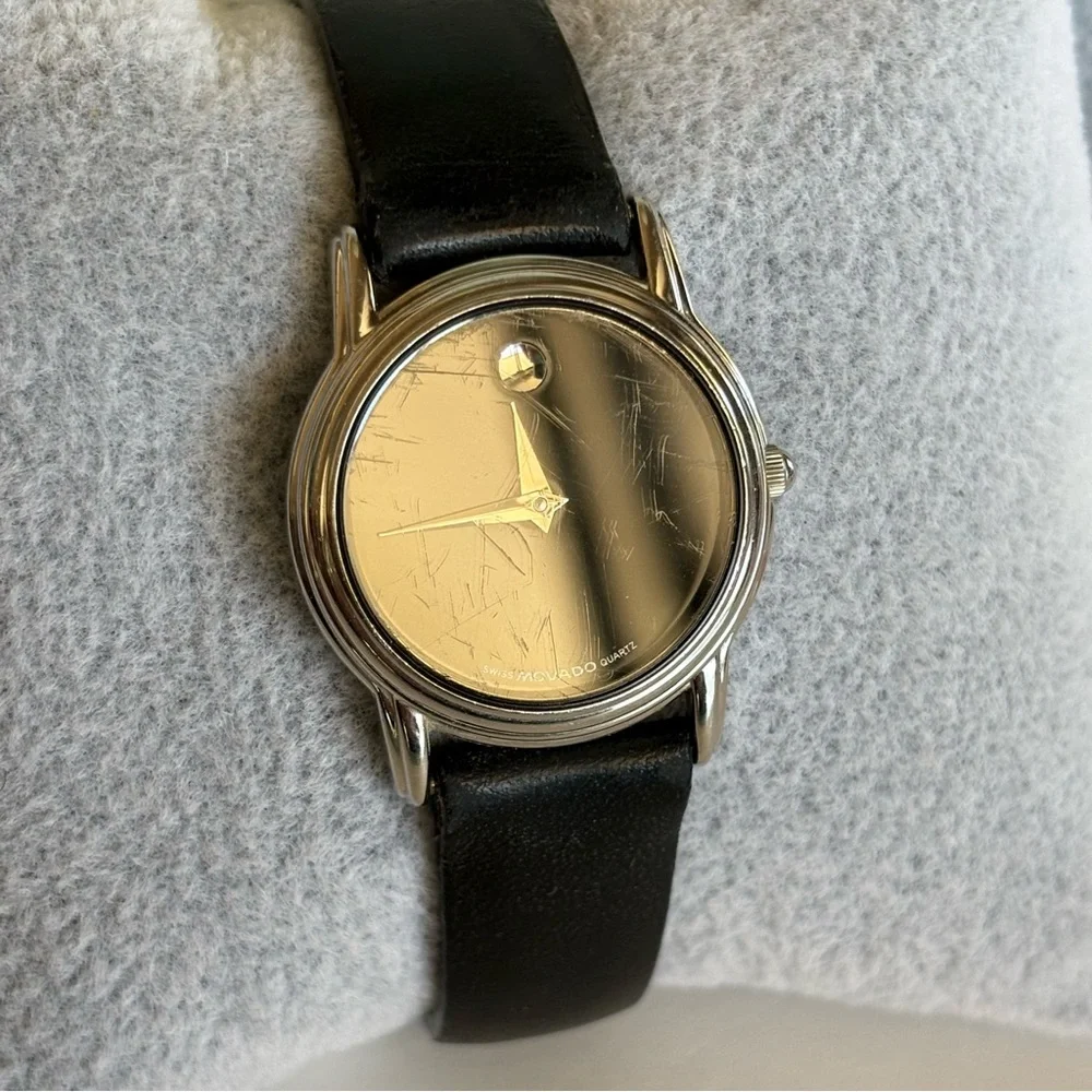 Authentic Movado Swiss Quartz Museum Classic Black Leather Silver Women’s Watch - Picture 3 of 11